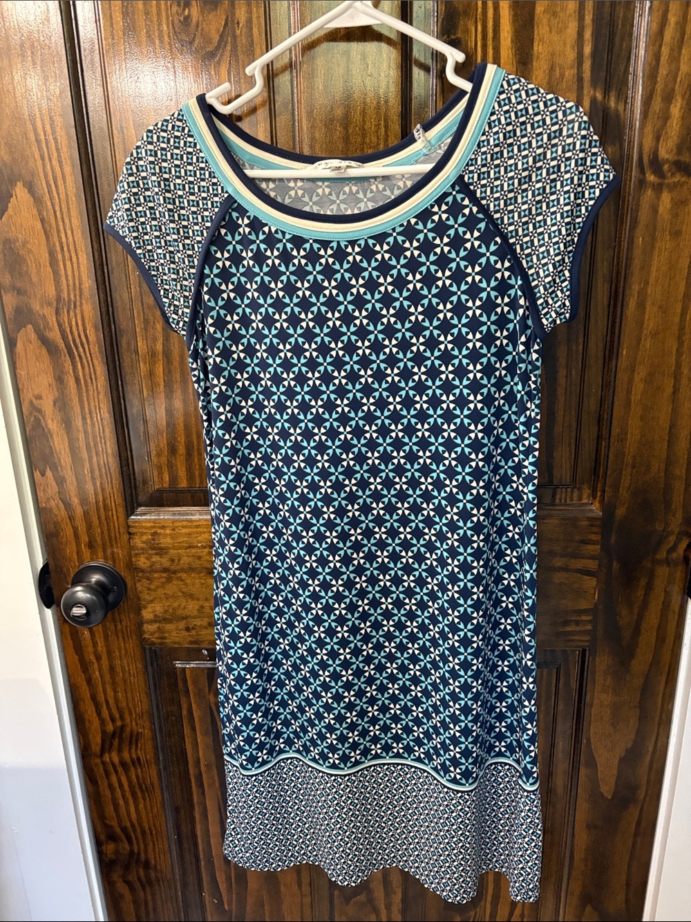 Max Studio Navy and Teal Geometric Knit Dress
